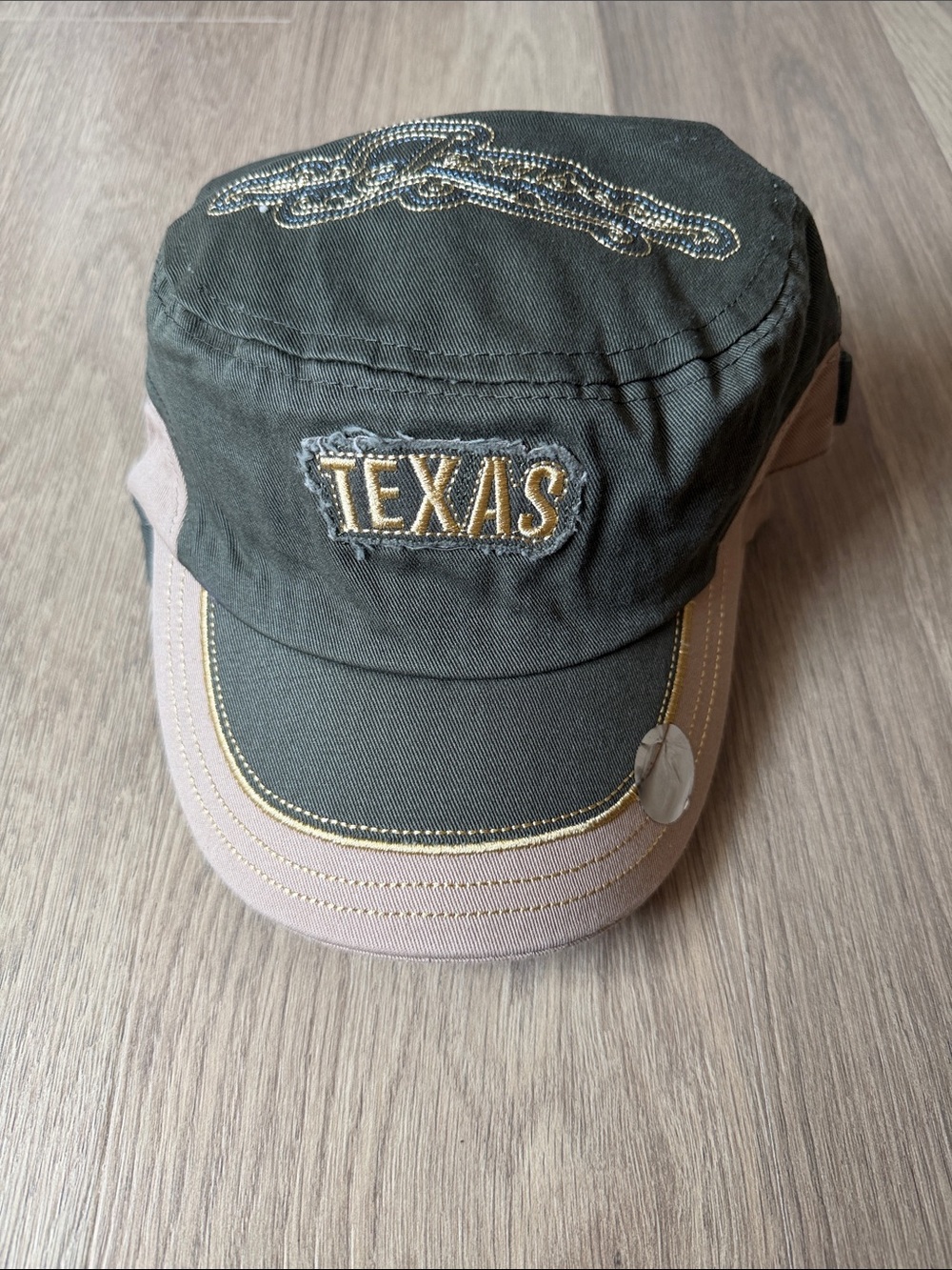 Texas Embroidered Military-Style Cap in Olive and Tan NEW!